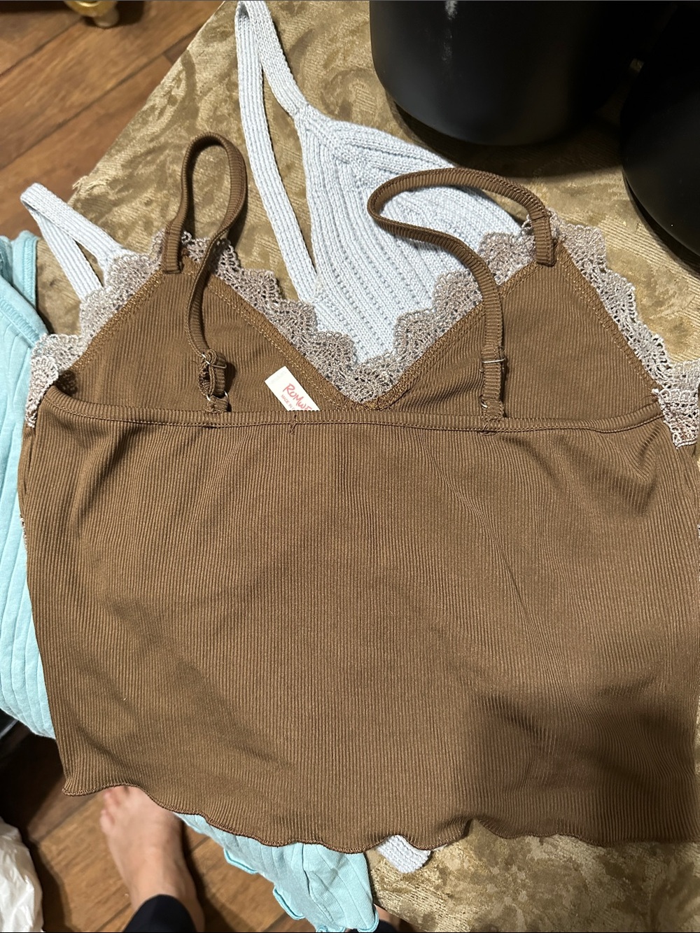 Chocolate Light Blue Ribbed Knit Cami Set - Picture 3 of 7